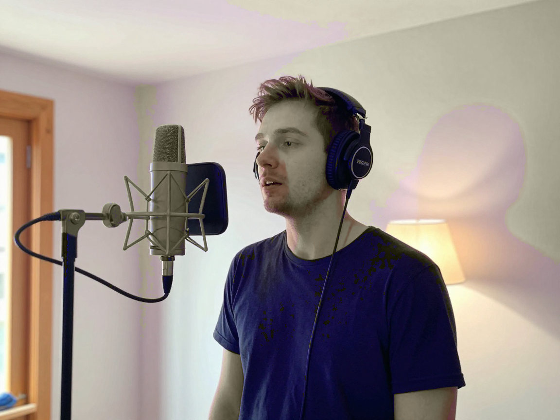 Vocaliste tijdens een zangsessie in de live room